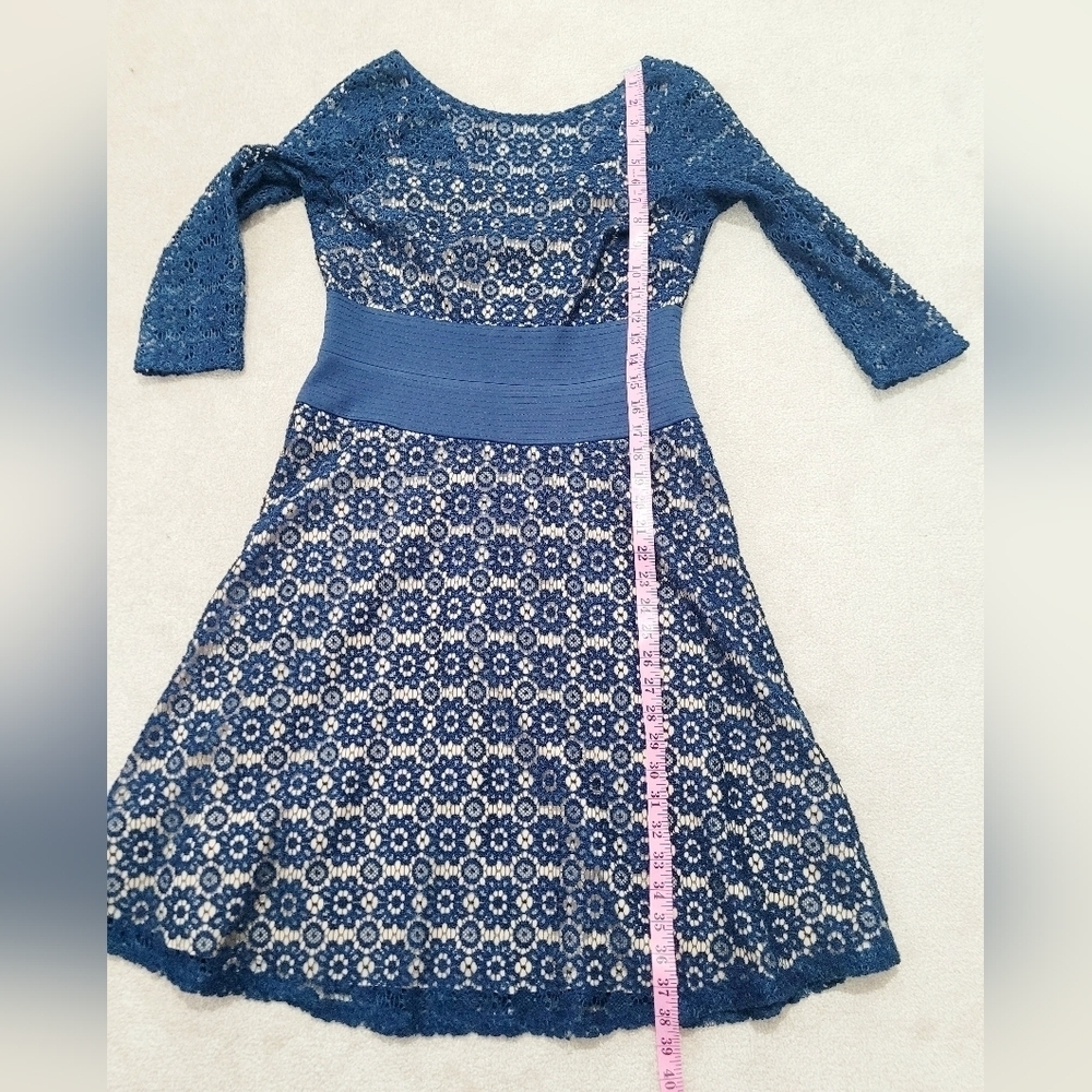 Adrianna Papell Women's Lace Navy  Cocktail Dress Size 6 Elegant Floral Lined - Picture 10 of 12